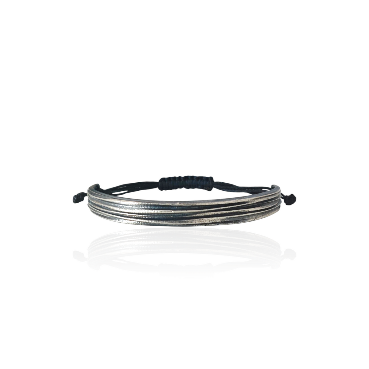 Solid Silver 925 bracelet with adjustable black cord closure