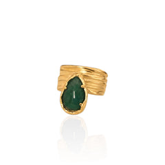 Green Aventurine Sculptural Ring by Athenart in gold-plated Silver 925 with textured band