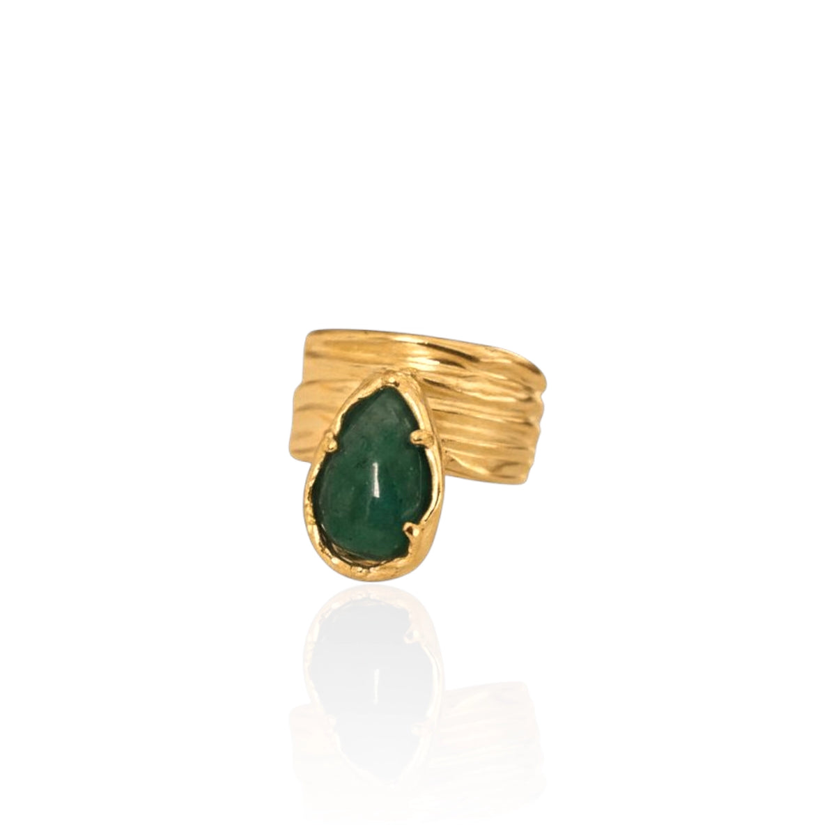 Green Aventurine Sculptural Ring by Athenart in gold-plated Silver 925 with textured band