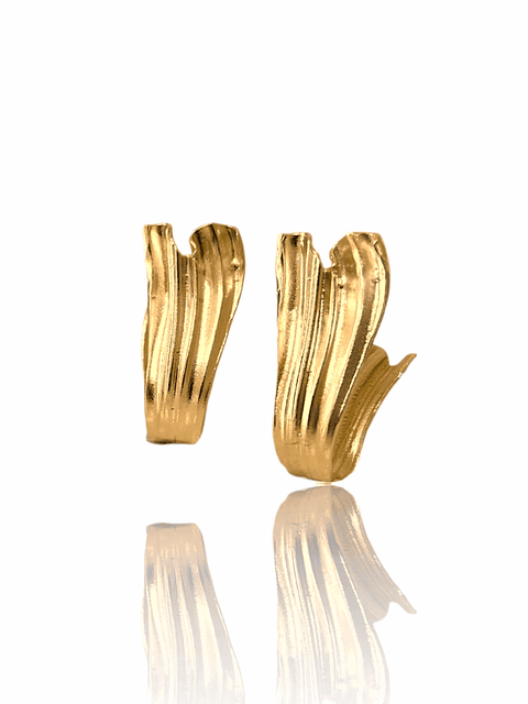 Swan Hoops in gold – sculptural pleated hoop earrings.