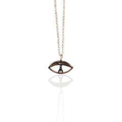 Argus tiny eye charm necklace in oxidized silver with white zircon – Athenart