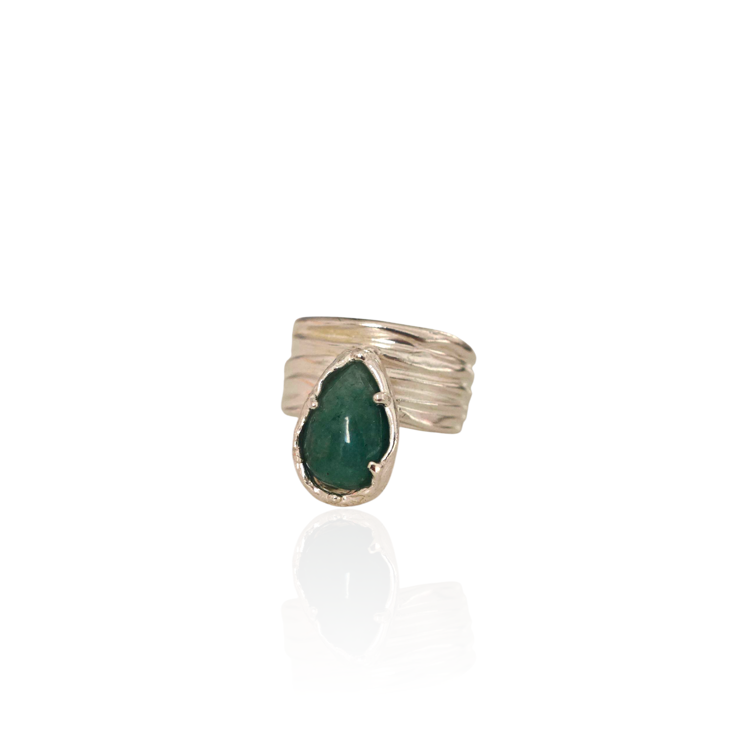 Handmade silver ring with natural green aventurine stone by Athenart