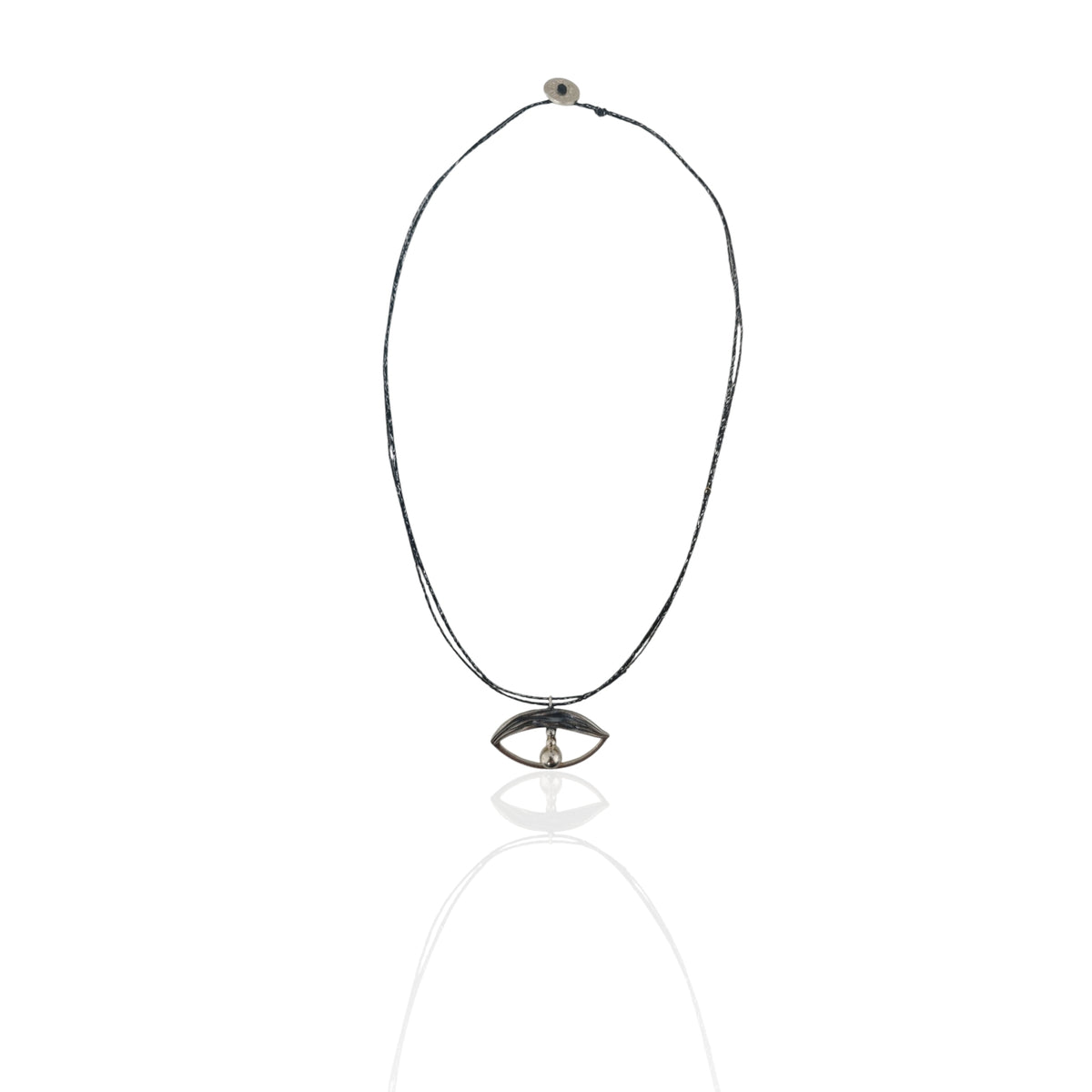 Argus Minimal Evil Eye Cord Necklace by Athenart with silver eye charm on black cord
