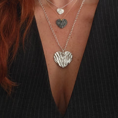 Silver Heart, kardia, necklaces with chains worn. Retails, wholesale jewelry by Athenart made in Greece.