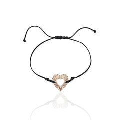 Phos Heart cord bracelet in silver with black adjustable cord
