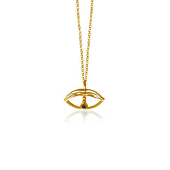 Argus tiny eye charm necklace in gold-plated silver with blue zircon – Athenart