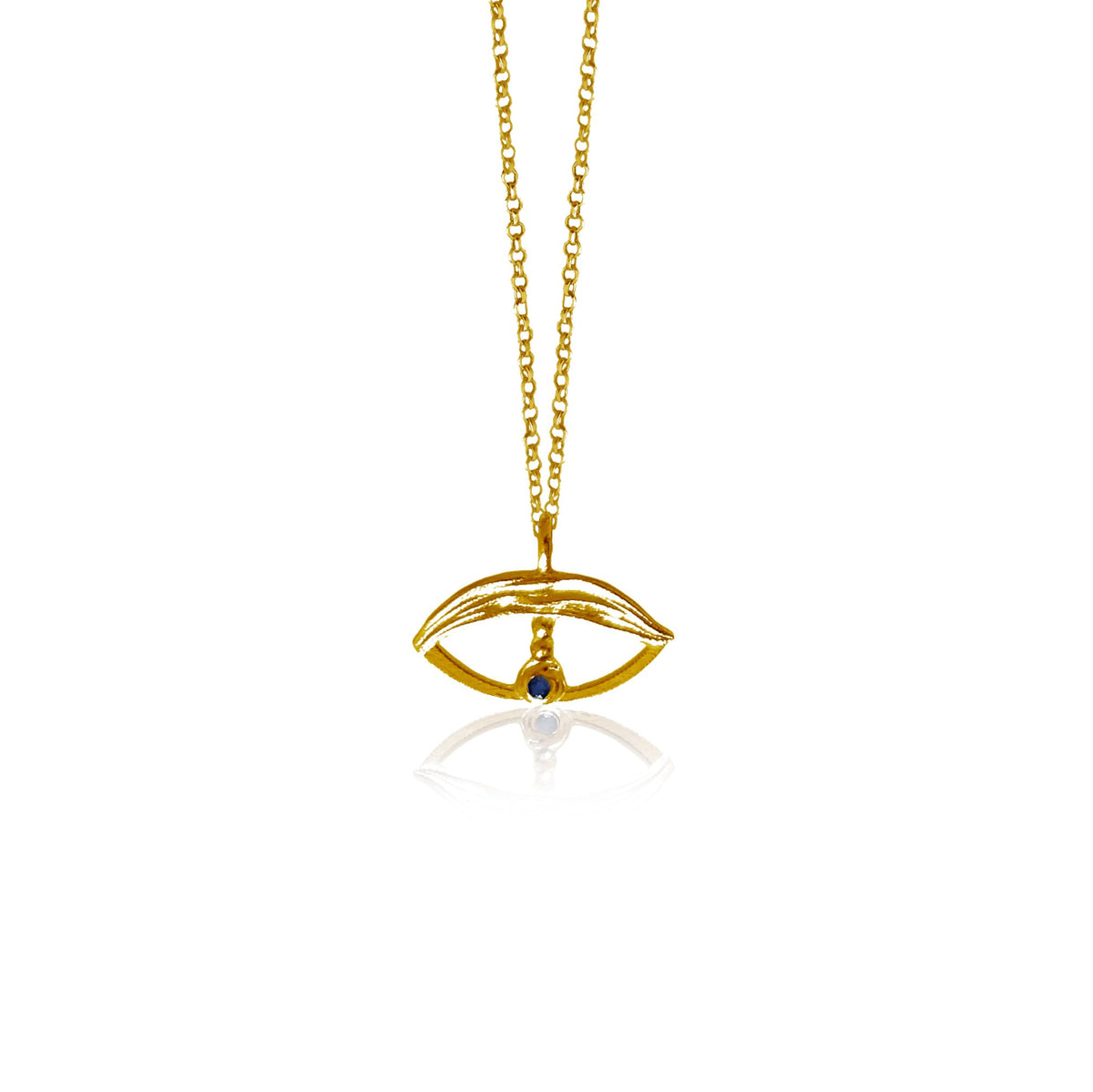 Argus tiny eye charm necklace in gold-plated silver with blue zircon – Athenart