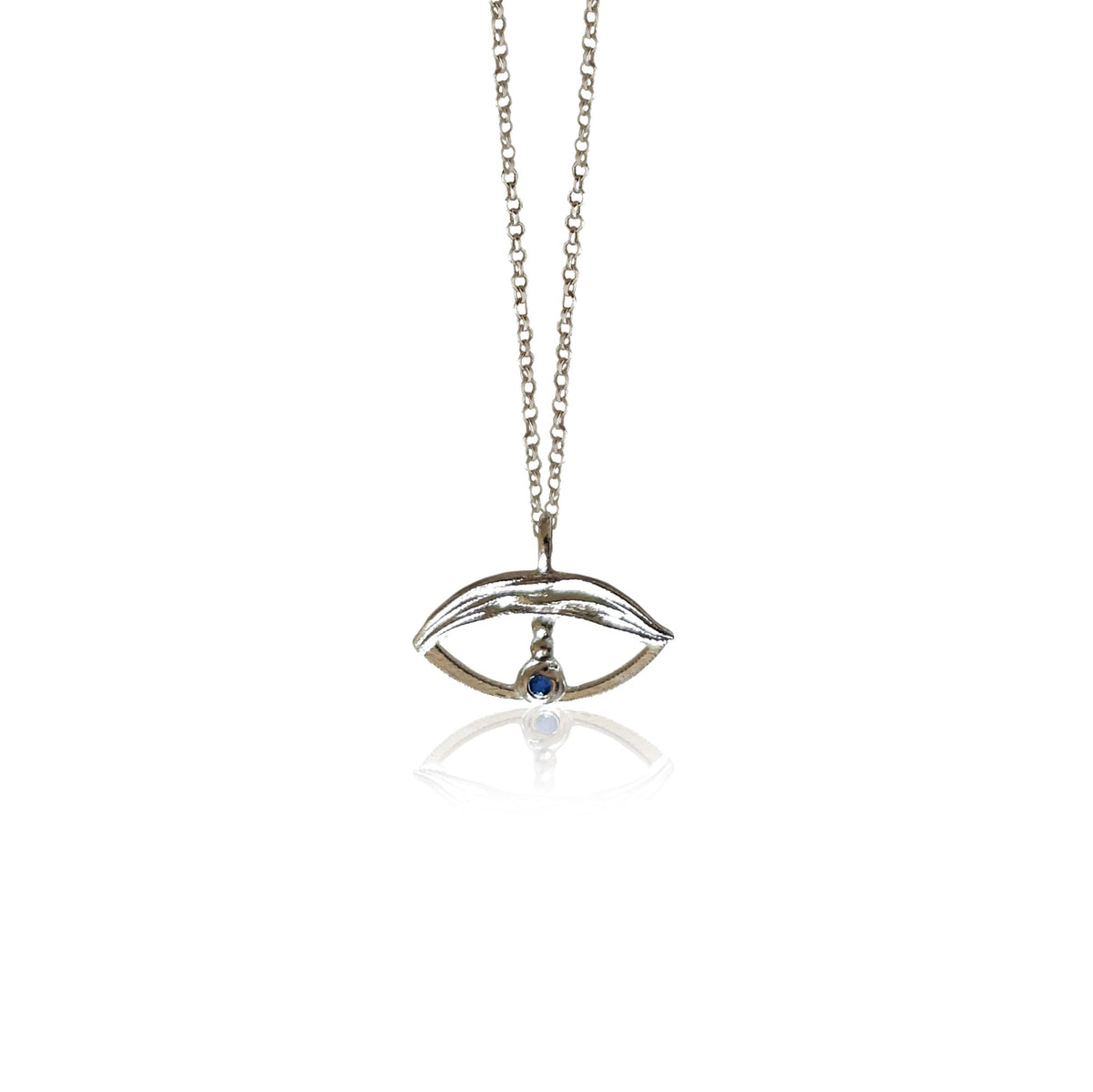 Argus tiny eye charm necklace in polished silver, plain dot – Athenart
