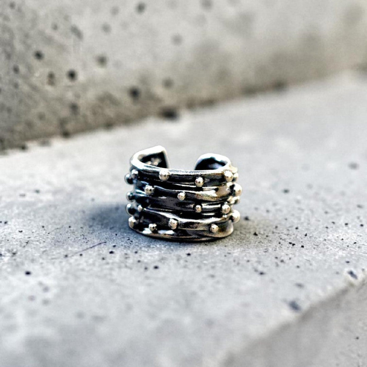 Unisex Oxidized silver rocker style ear cuff