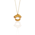 The Veiled Eye Necklace by Athenart, handmade Greek eye talisman with sculptural folds in gold-plated sterling silver 925, handcrafted in Athens.