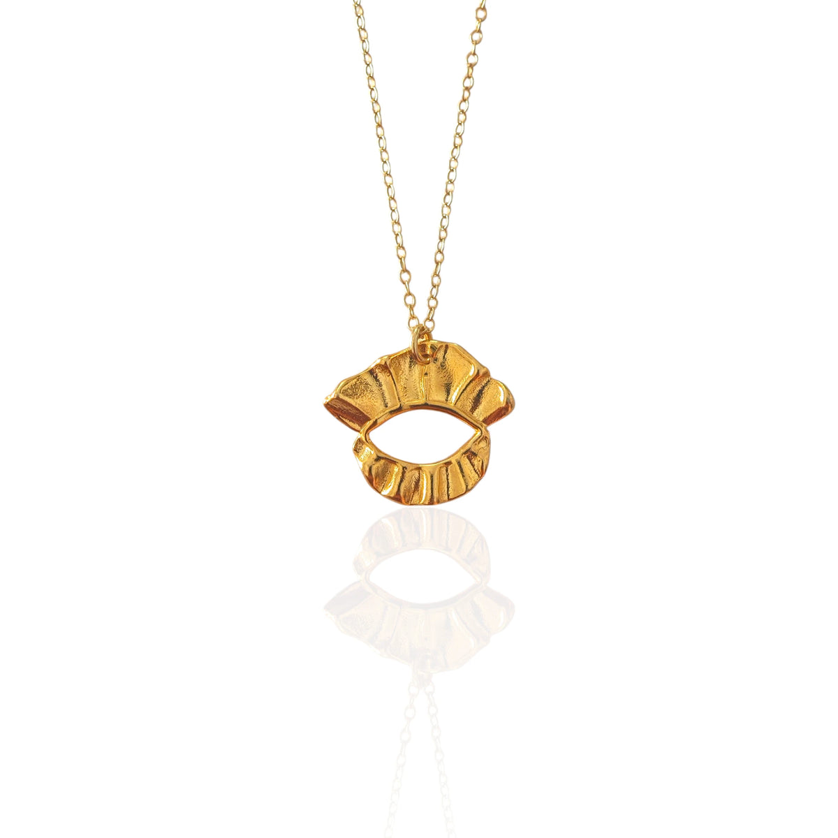 The Veiled Eye Necklace by Athenart, handmade Greek eye talisman with sculptural folds in gold-plated sterling silver 925, handcrafted in Athens.