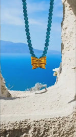 Silver beaded turquoise butterfly charm necklace, Athenart, Wholesale, made in Athens 