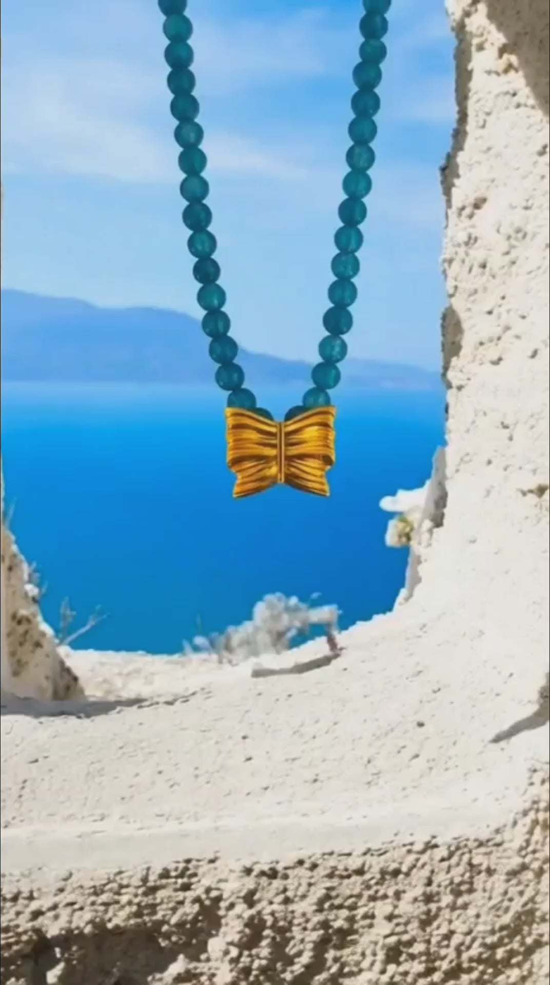 Silver beaded turquoise butterfly charm necklace, Athenart, Wholesale, made in Athens 