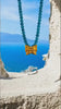 Silver beaded turquoise butterfly charm necklace, Athenart, Wholesale, made in Athens 