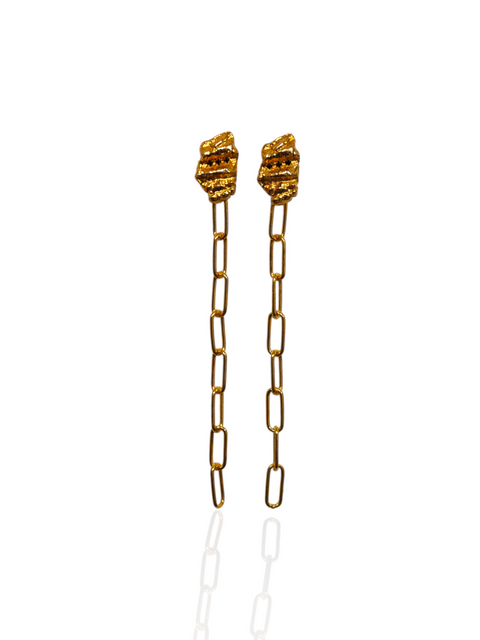 Greek jewelry, handmade earrings ith organic form, zircons and chains made in Athens by Athenart. 