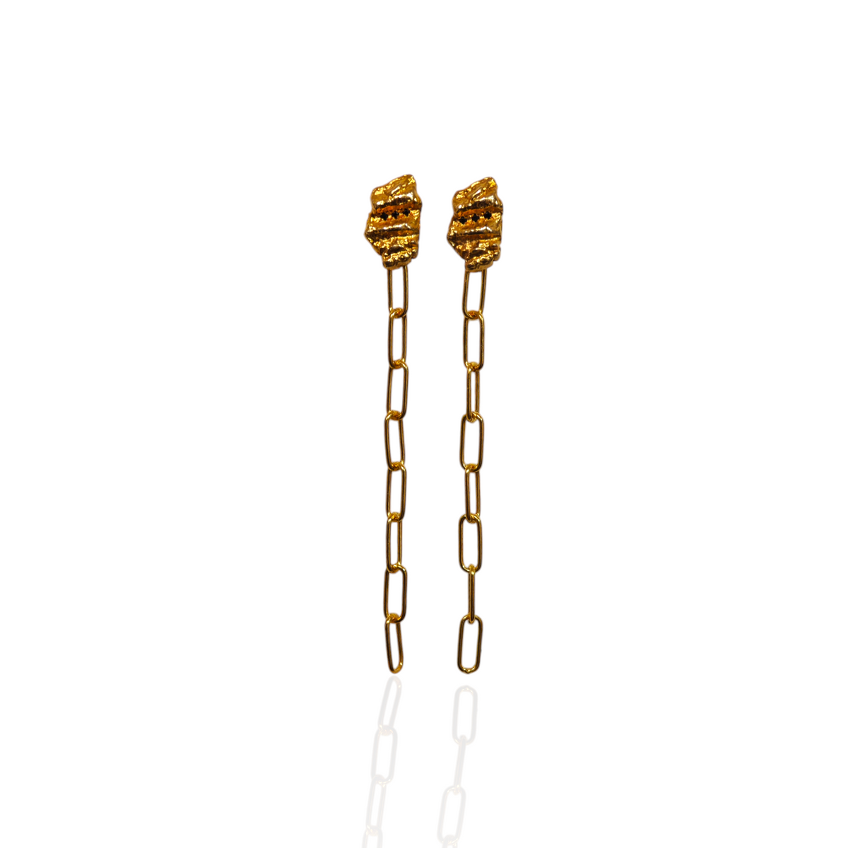 Greek jewelry, handmade earrings ith organic form, zircons and chains made in Athens by Athenart. 