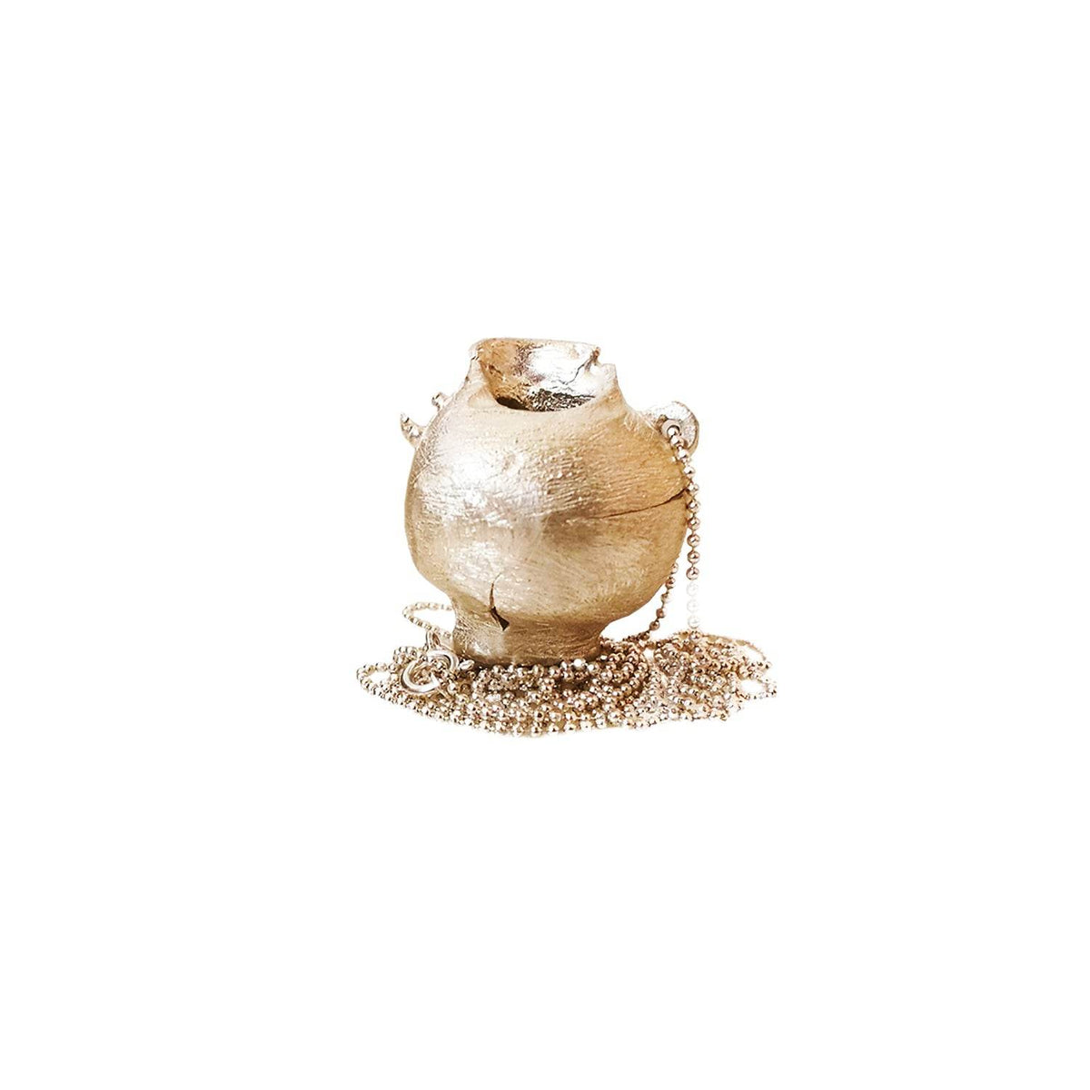 Big Amphora Necklace in gold-plated sterling silver with a textured ancient Greek-inspired vessel pendant by Athenart Jewelry.