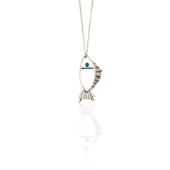 Galene fish necklace in silver with light blue zircon medium size