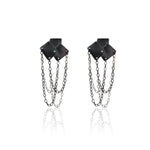 Athenart Bouquet Rocker Earrings – oxidized silver with cascading chains, front view.